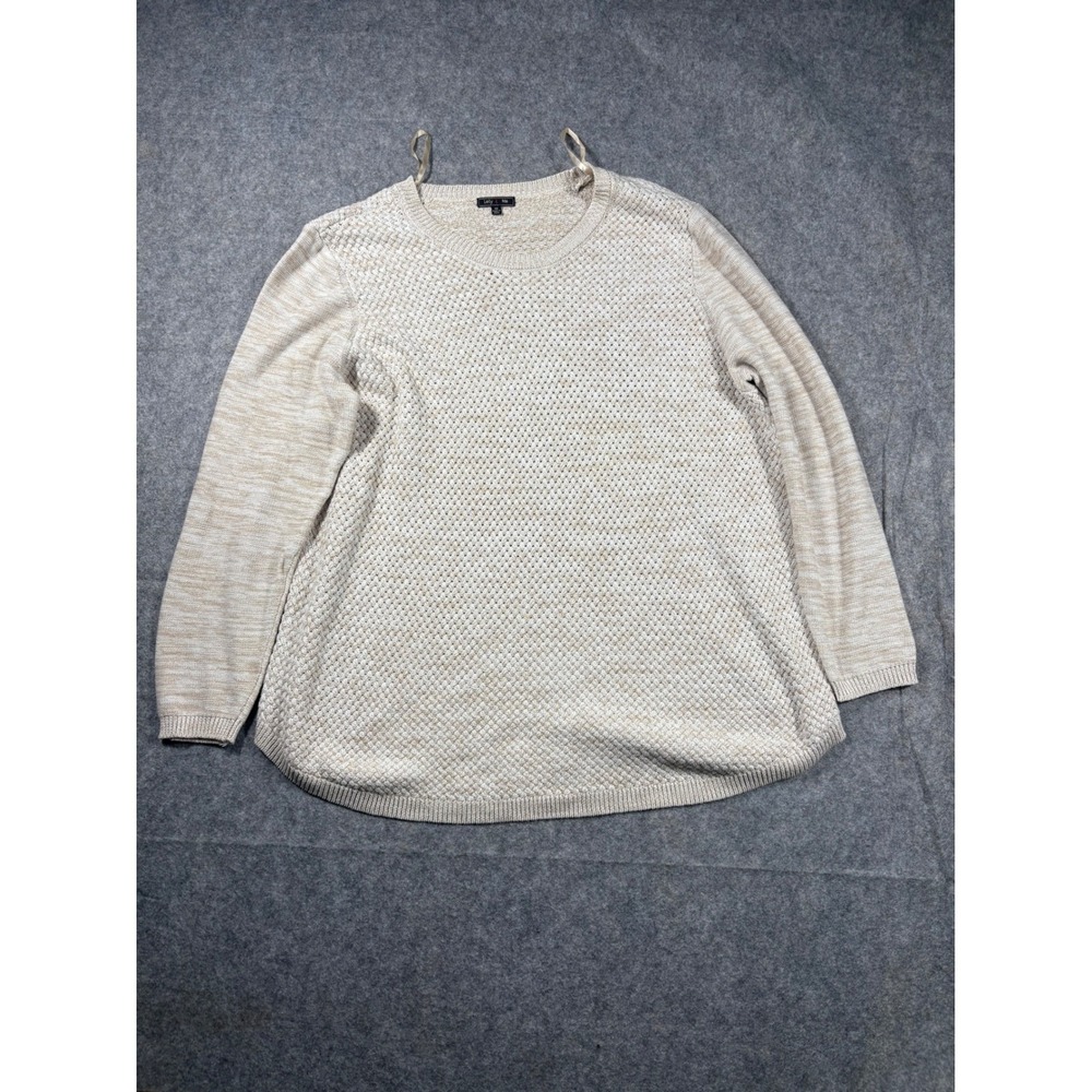 Lety Me Womens 3X Beige‎ Textured Knit Long Sleeve Sweater Elbow Patches